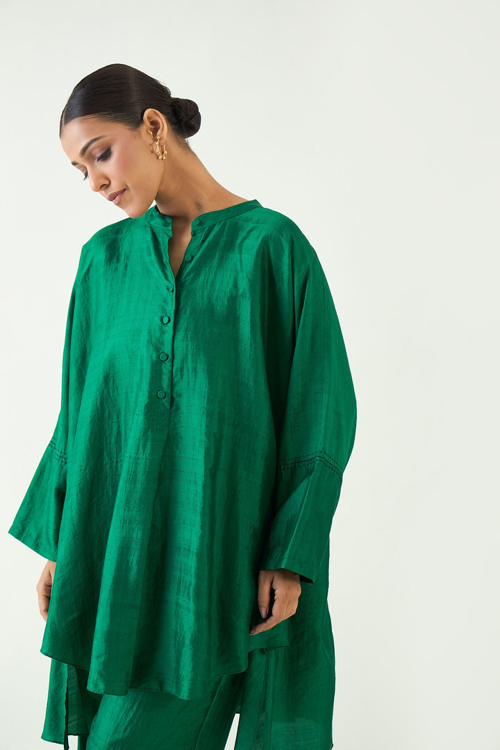 Ira: Silk Kimono Tunic set - Emerald Green