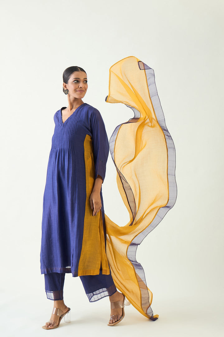 Soft Chanderi and Organza dupatta - Mustard and Purple