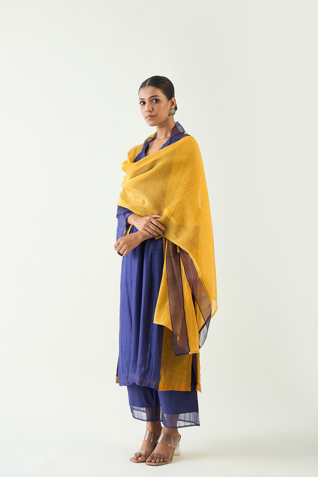 Soft Chanderi and Organza dupatta - Mustard and Purple