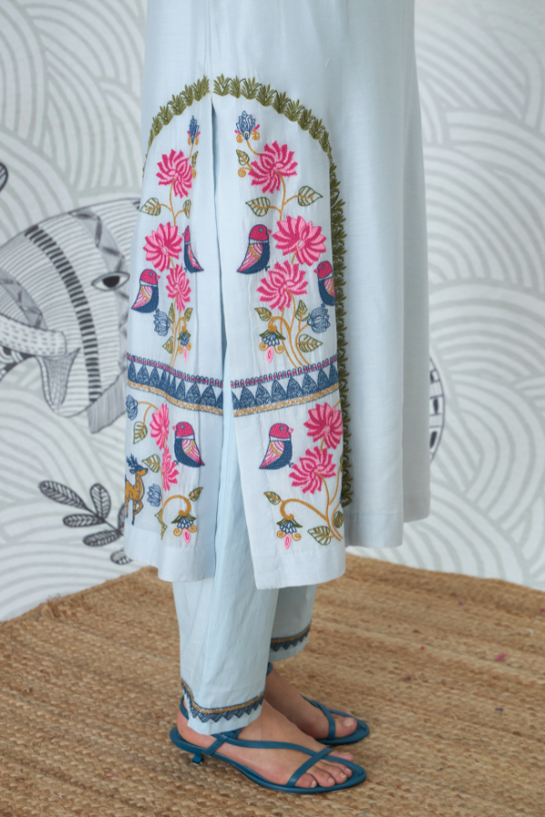POWDER BLUE EMBROIDERY KURTA SET