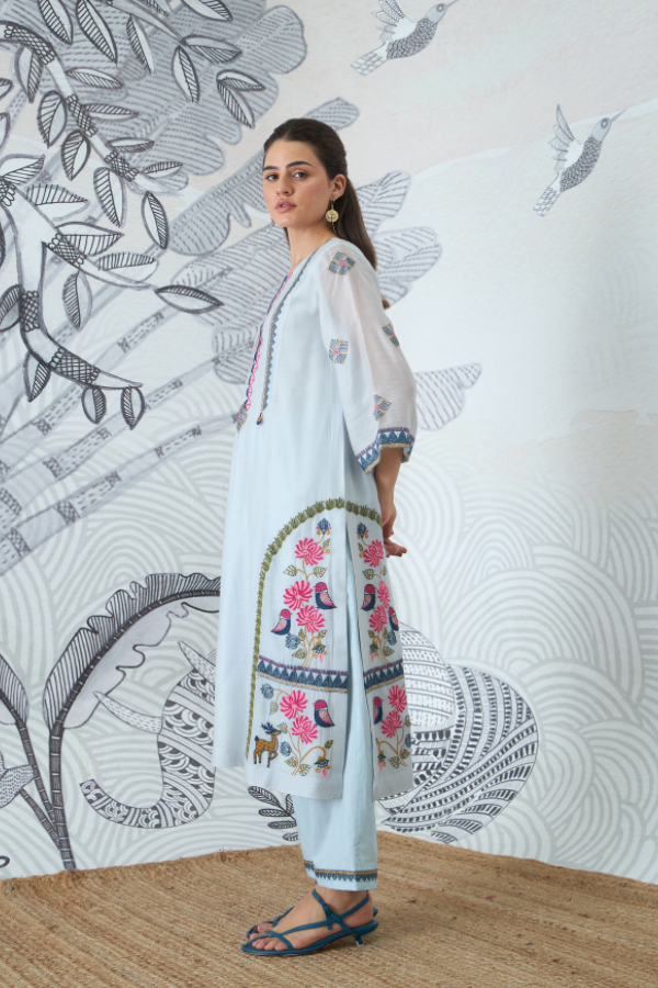 POWDER BLUE EMBROIDERY KURTA SET