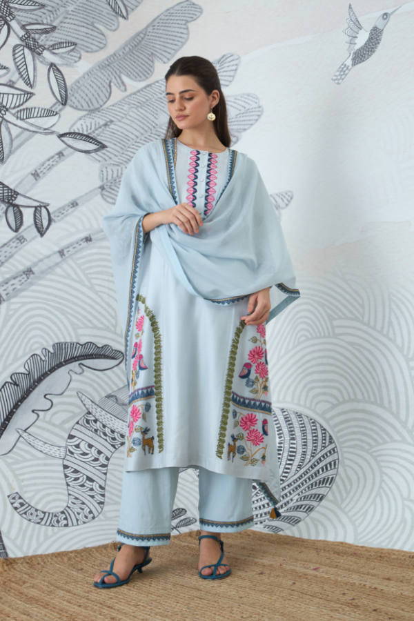 POWDER BLUE EMBROIDERY KURTA SET