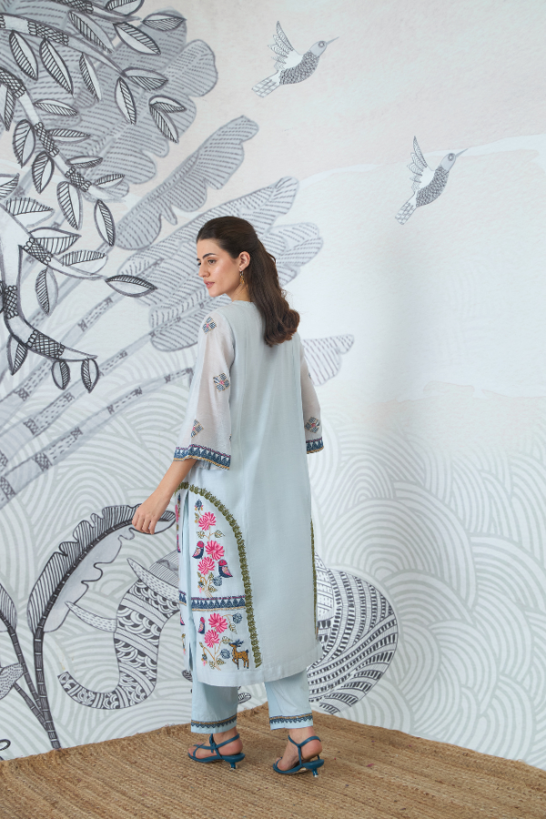 POWDER BLUE EMBROIDERY KURTA