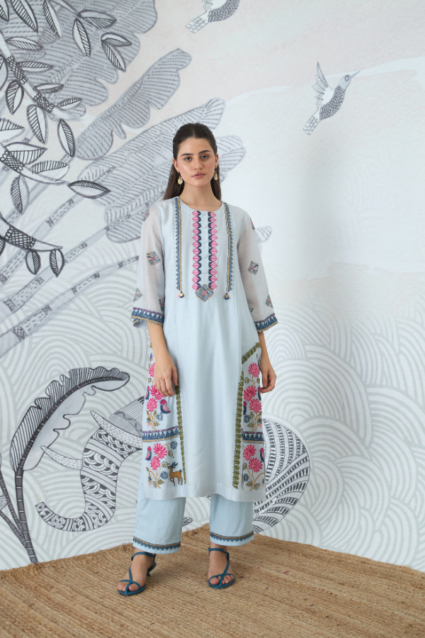 POWDER BLUE EMBROIDERY KURTA