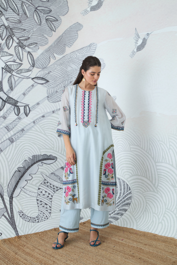 POWDER BLUE EMBROIDERY KURTA