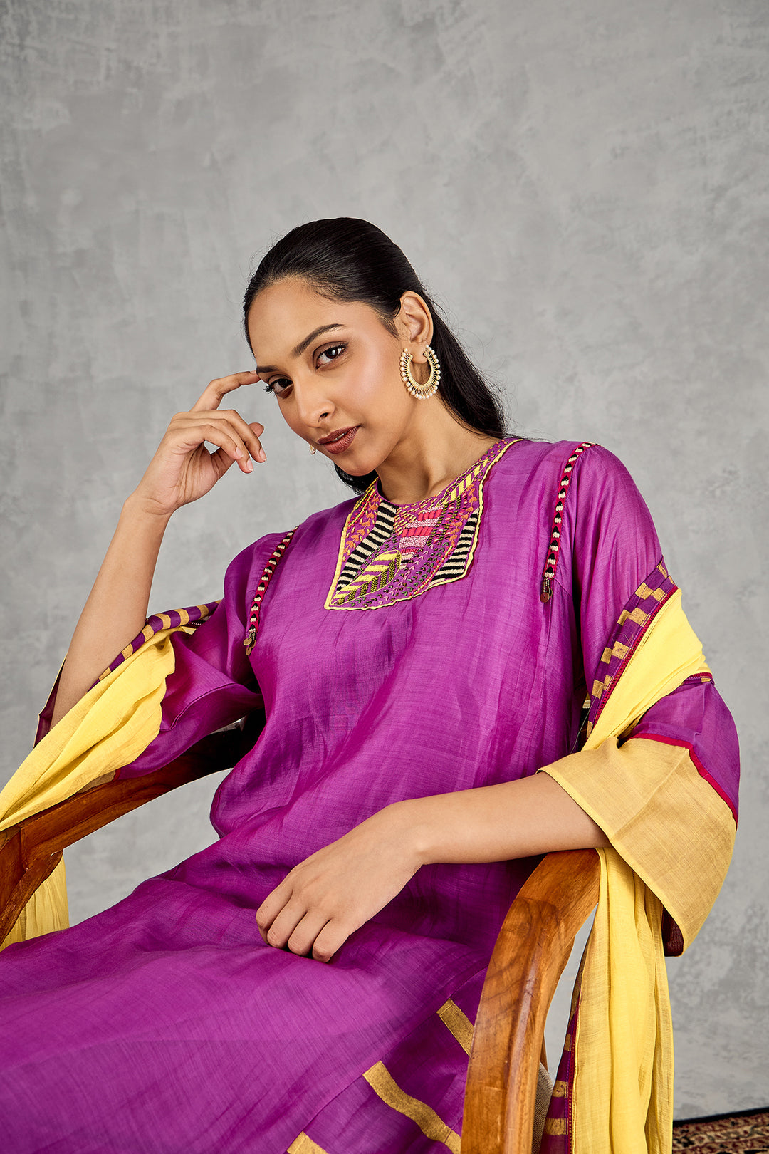 OLIVE YELLOW CHANDERI BLOCK PRINTED BORDER DUPATTA
