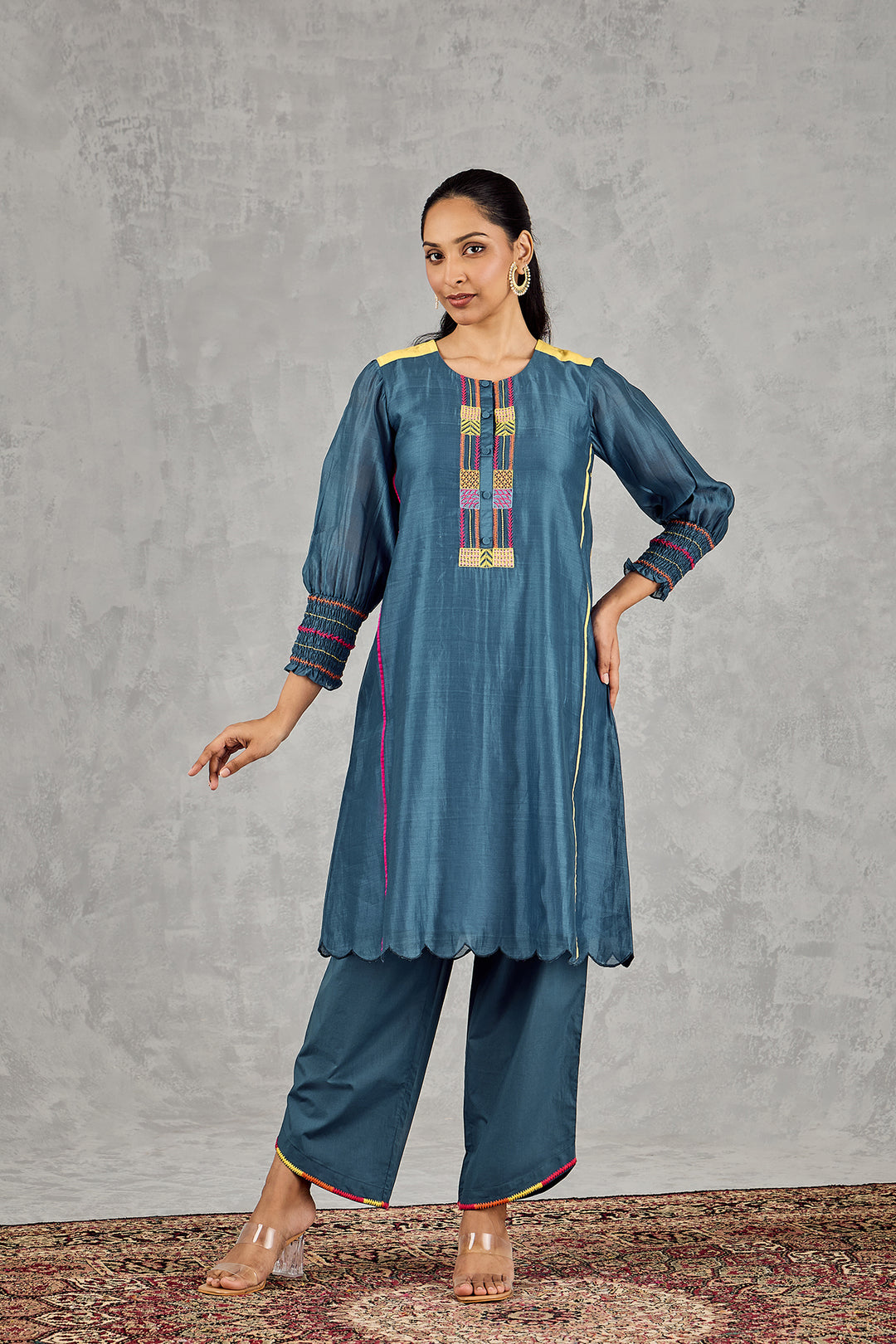 BLUE BEAD EMBROIDERY KURTA SET