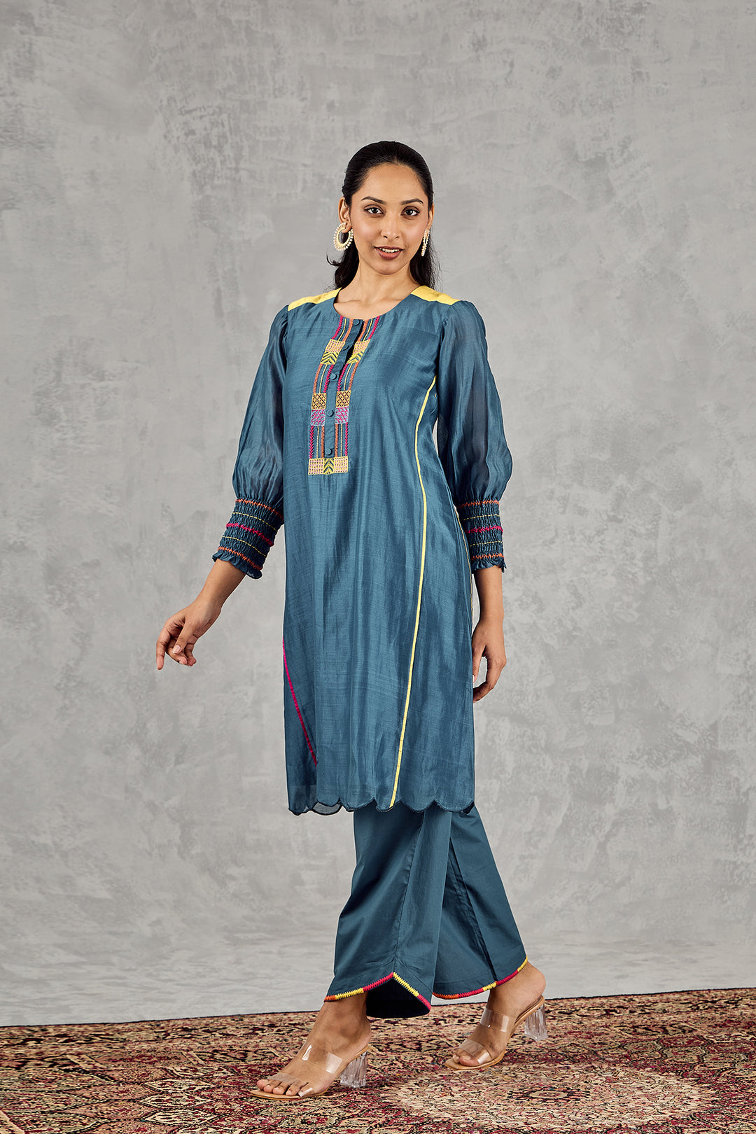 BLUE BEAD EMBROIDERY KURTA