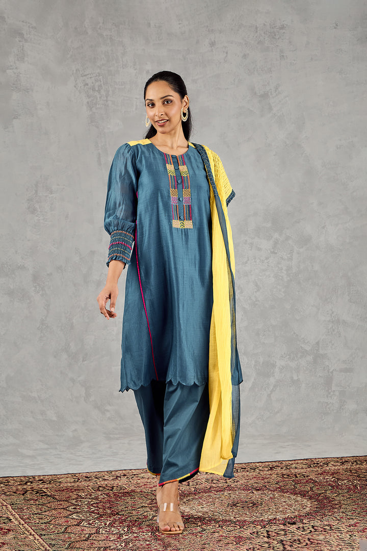 BLUE BEAD EMBROIDERY KURTA