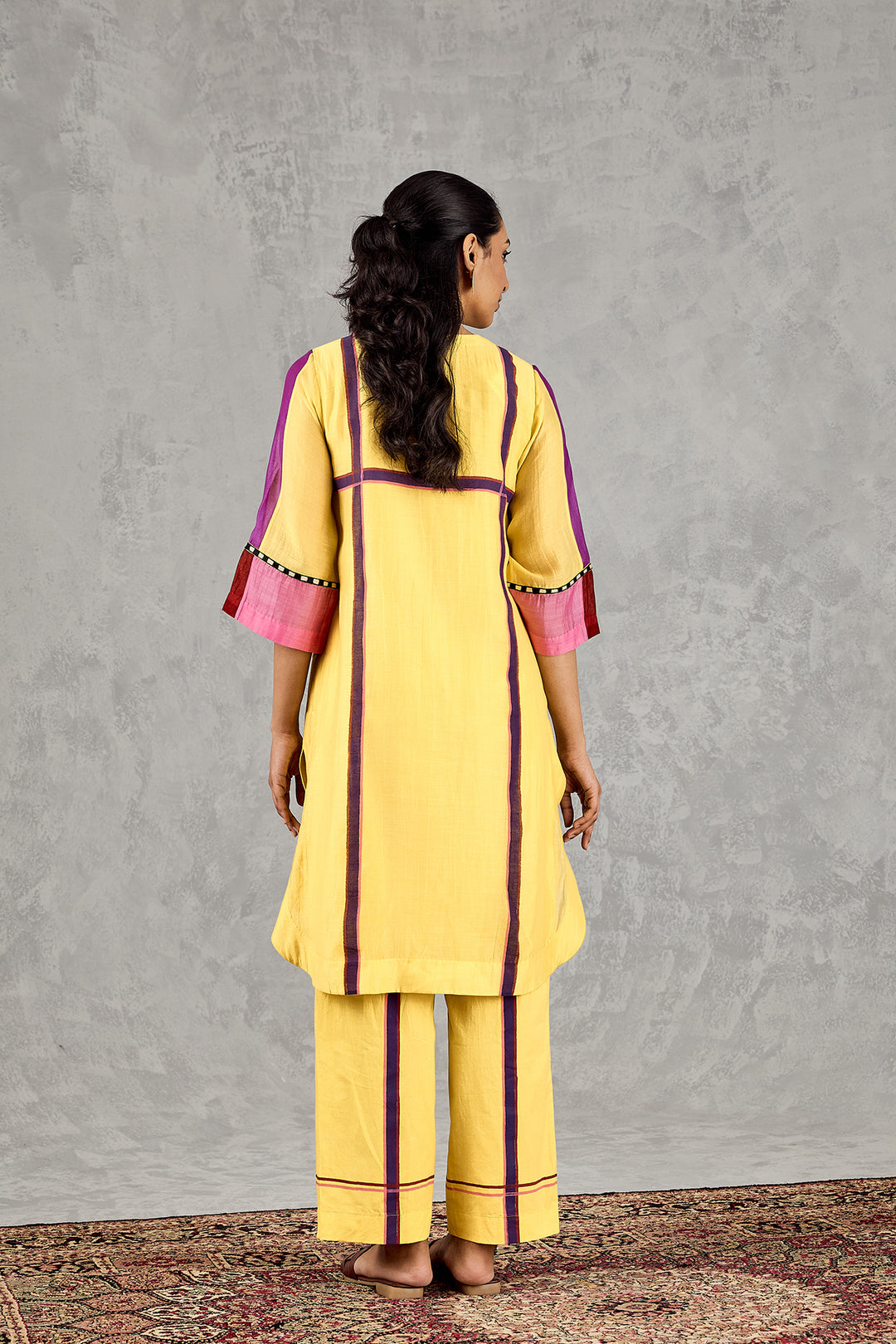 OLIVE YELLOW THREE COLOUR STRIPE TUNIC SET