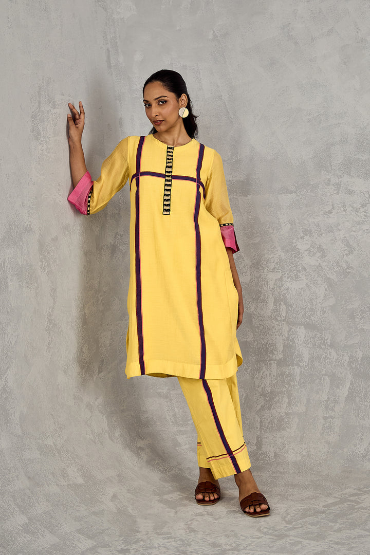 OLIVE YELLOW THREE COLOUR STRIPE TUNIC SET