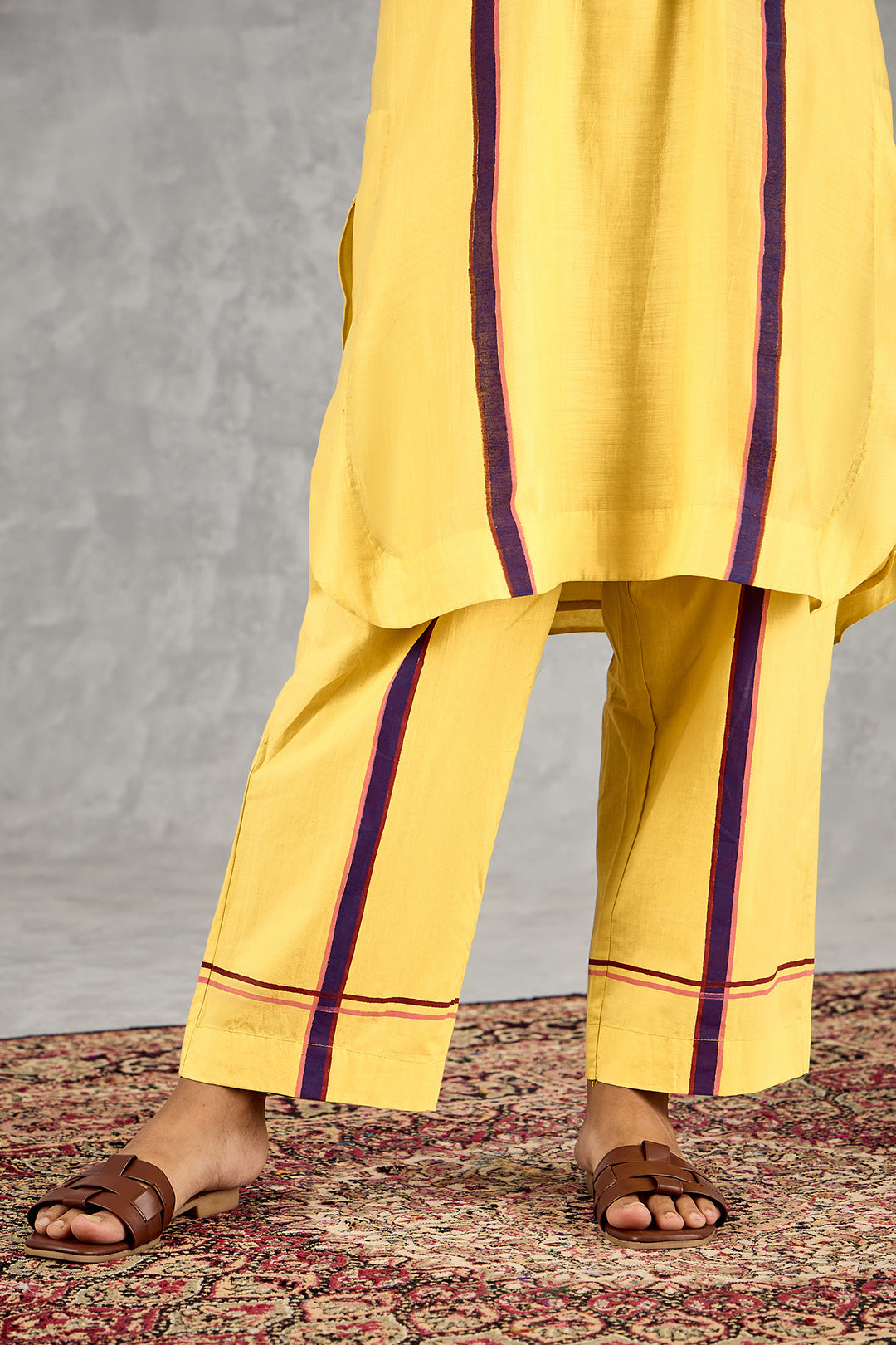 OLIVE YELLOW THREE COLOUR STRIPE TUNIC SET