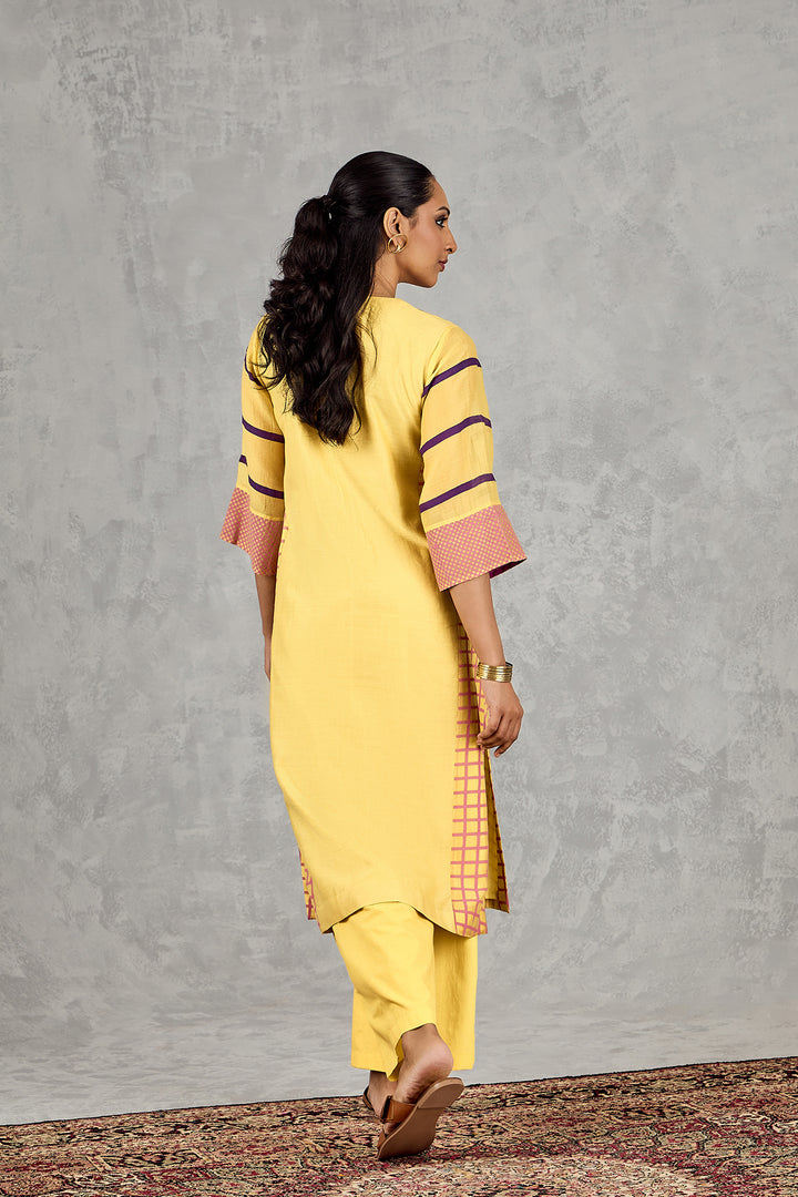 OLIVE YELLOW LONG ABSTRACT YOKE KURTA