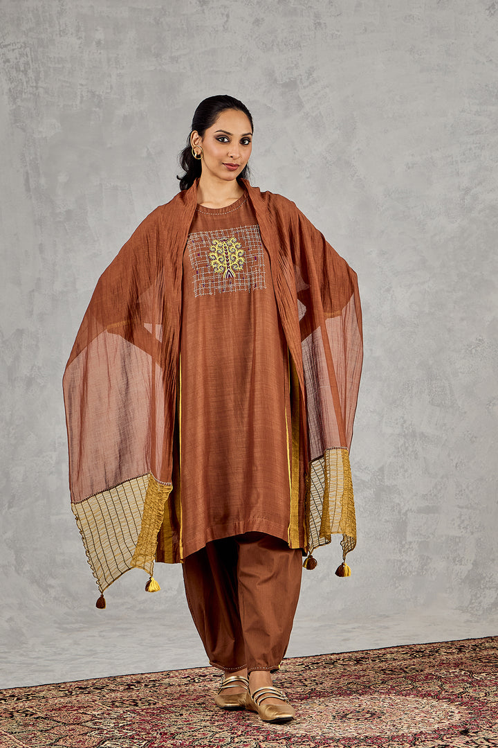 BROWN TREE EMBROIDERY KURTA SET