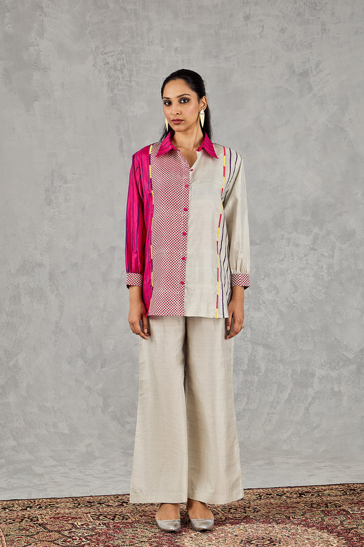 GREY BLOCK PRINTED PATCH SHIRT