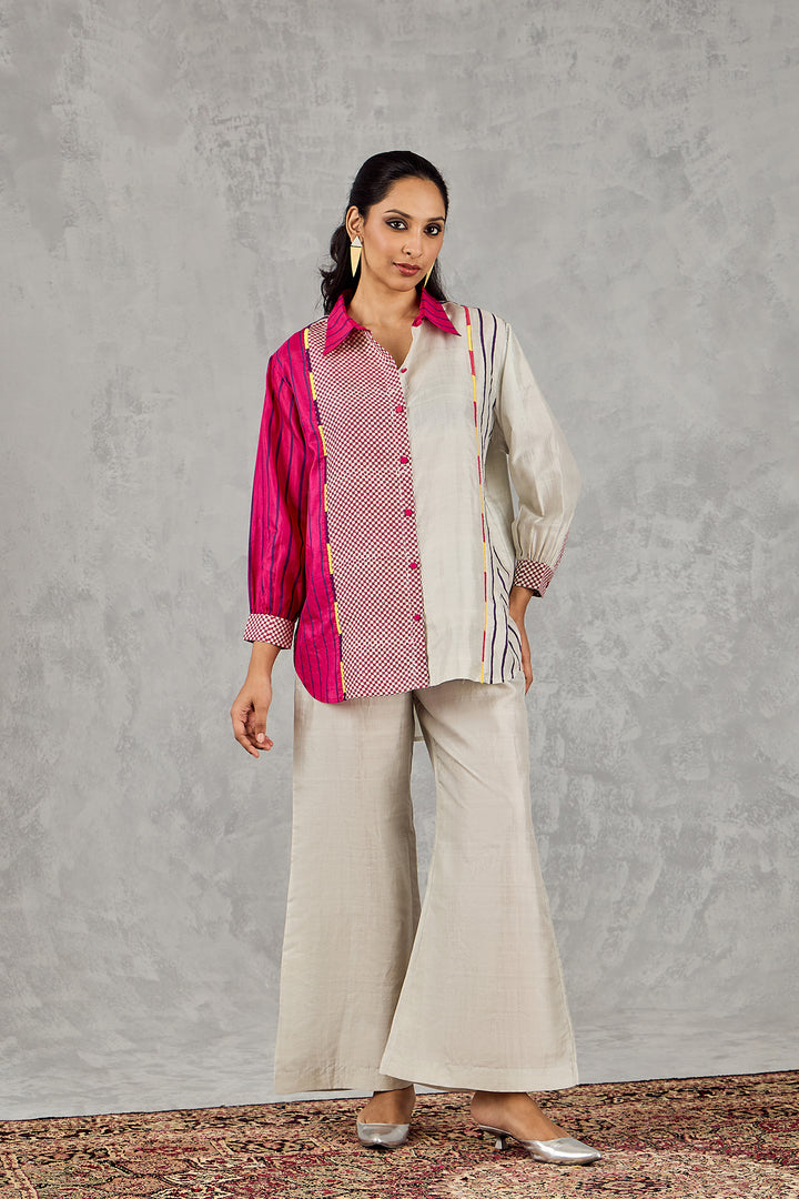 GREY BLOCK PRINTED PATCH SHIRT