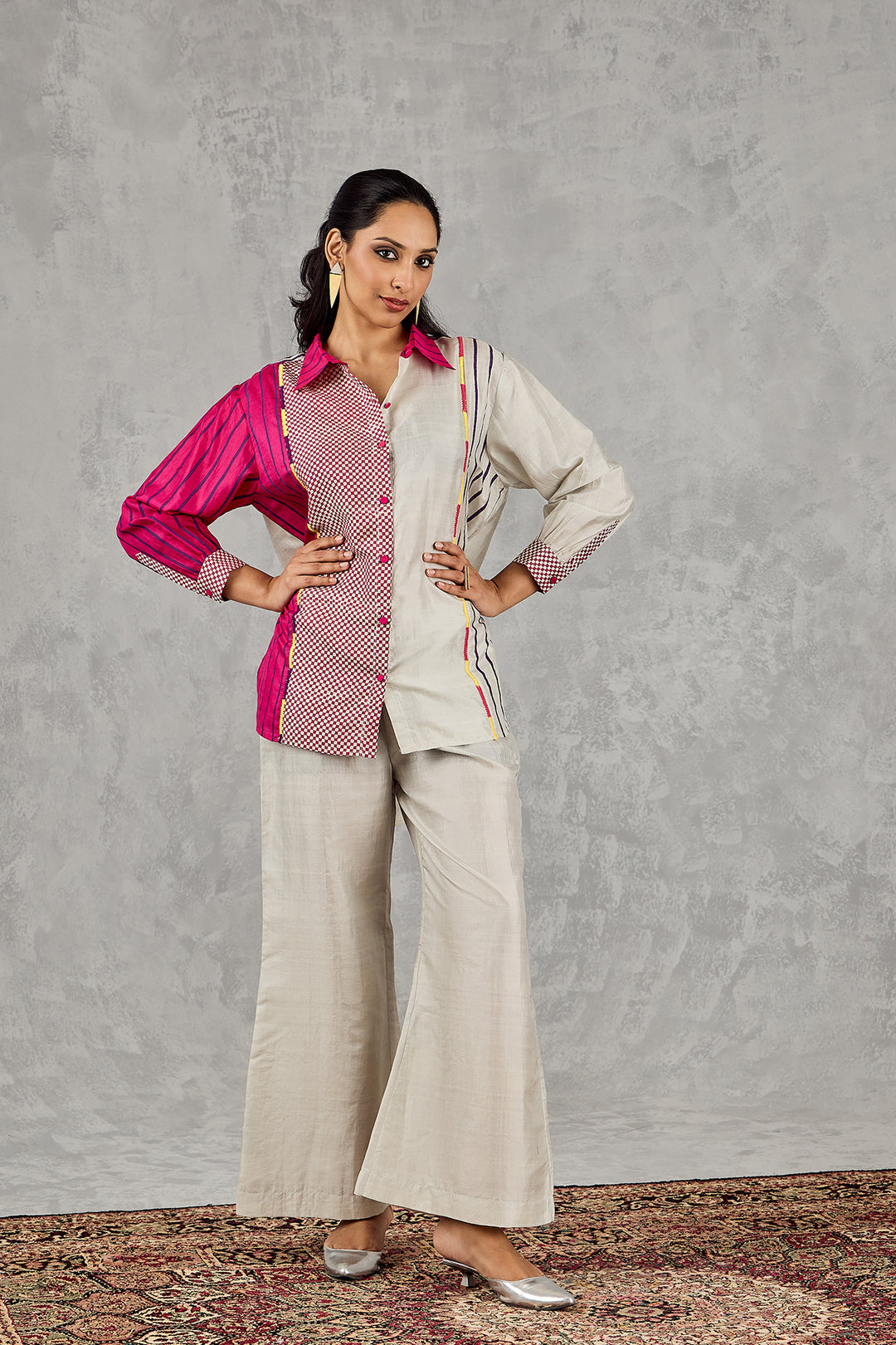 GREY BLOCK PRINTED PATCH SHIRT