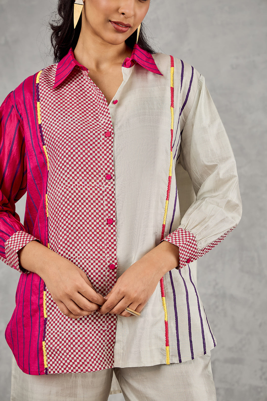 GREY BLOCK PRINTED PATCH SHIRT