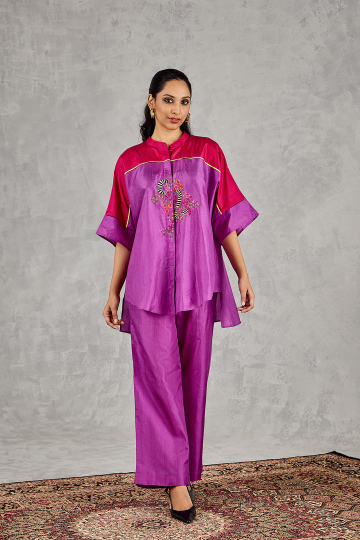 PURPLE AND HOT PINK COLOUR BLOCK NAMAH TUNIC SET