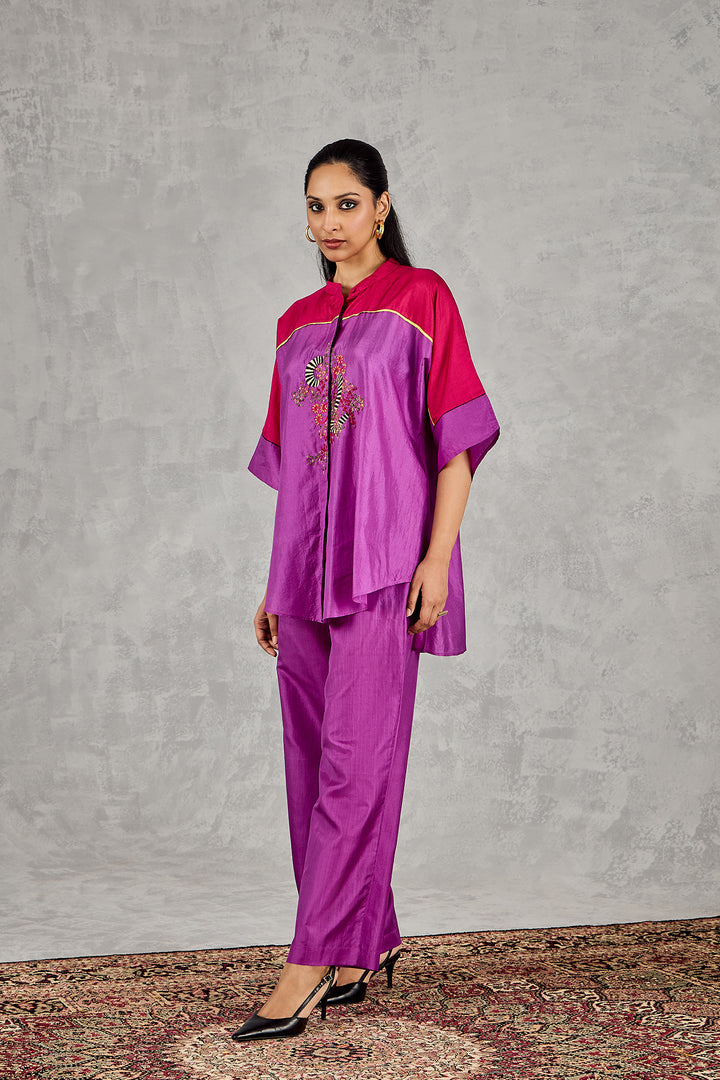 PURPLE AND HOT PINK COLOUR BLOCK NAMAH TUNIC SET
