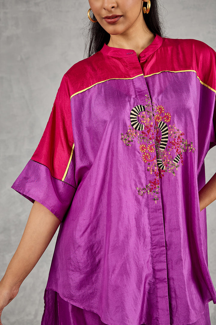 PURPLE AND HOT PINK COLOURBLOCK NAMAH TUNIC