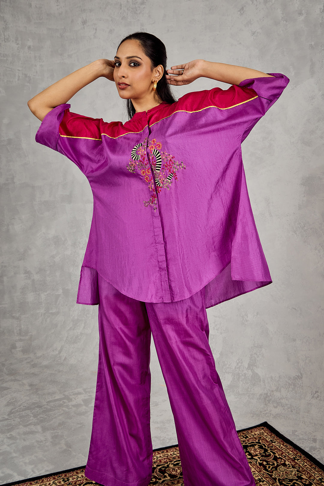 PURPLE AND HOT PINK COLOUR BLOCK NAMAH TUNIC SET