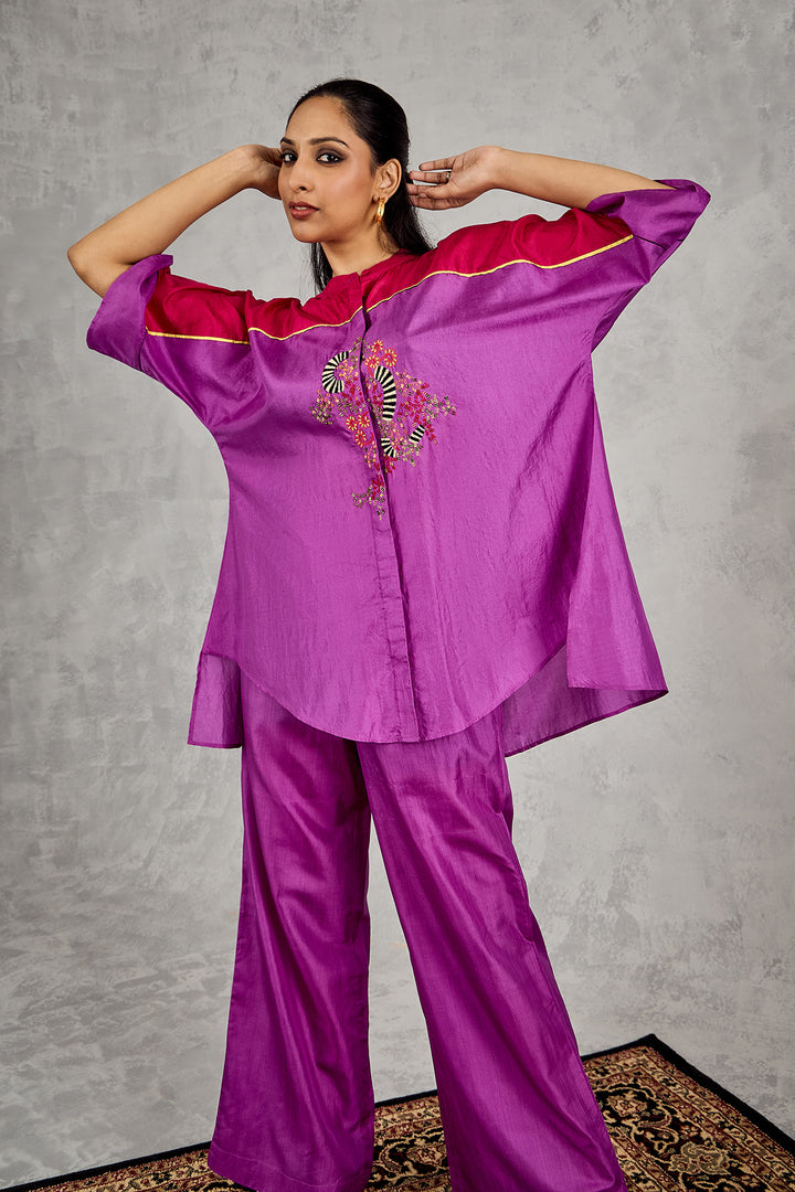 PURPLE AND HOT PINK COLOUR BLOCK NAMAH TUNIC SET
