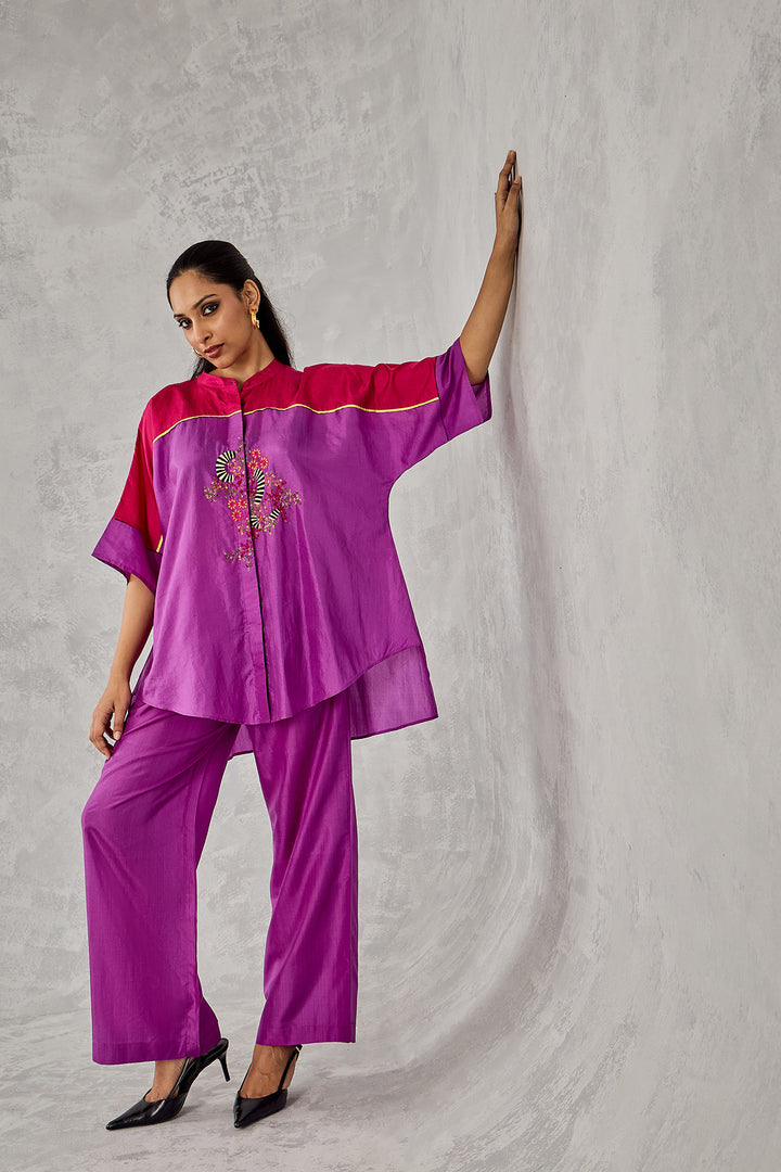 PURPLE AND HOT PINK COLOUR BLOCK NAMAH TUNIC SET