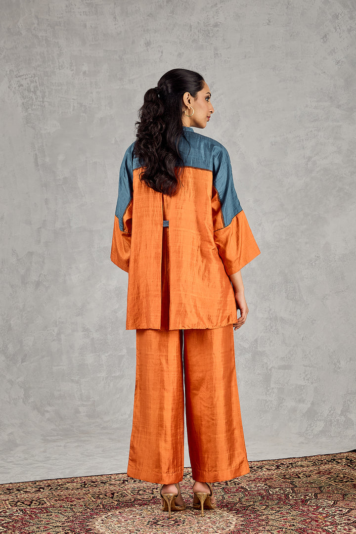 BURNT ORANGE AND BLUE COLOUR BLOCK NAMAH TUNIC SET