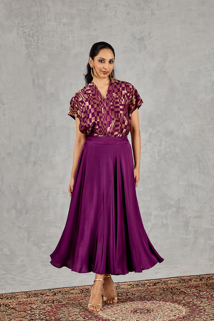 PURPLE CHECK TOP and SKIRT SET