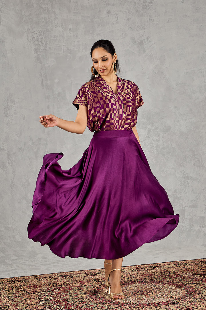 PURPLE CHECK TOP and SKIRT SET