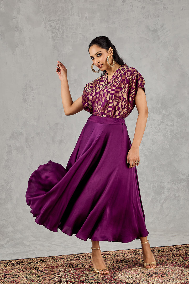 PURPLE CHECK TOP and SKIRT SET