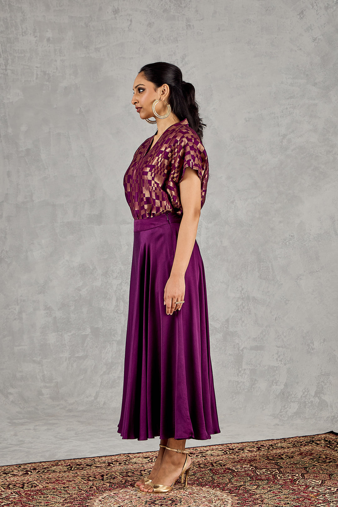 PURPLE CHECK TOP and SKIRT SET