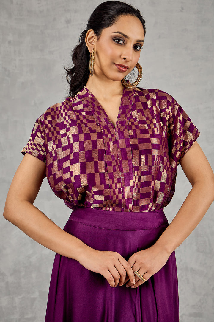 PURPLE CHECK TOP and SKIRT SET