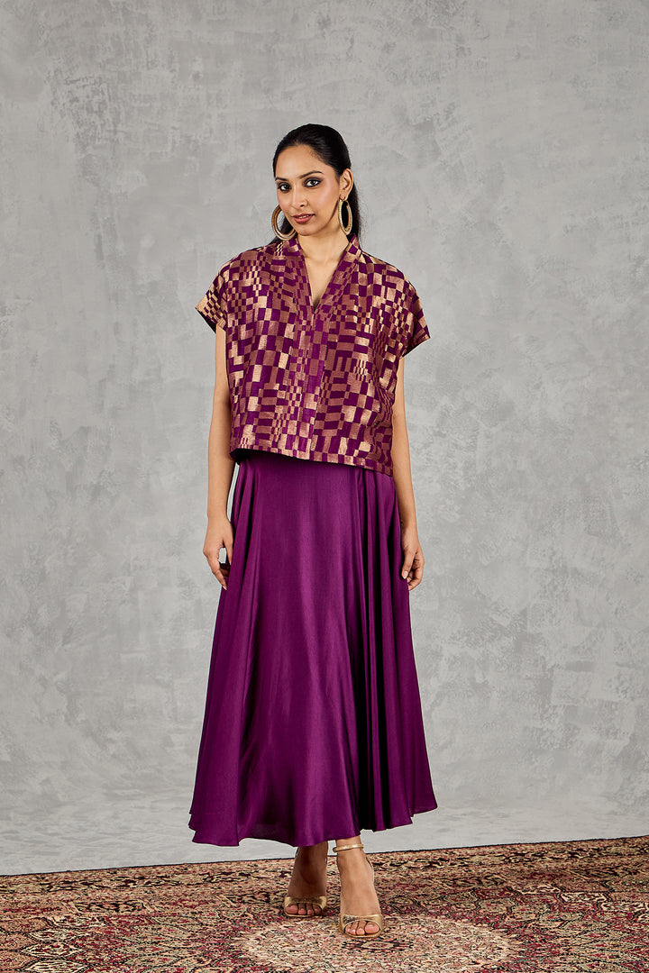 PURPLE CHECK TOP and SKIRT SET
