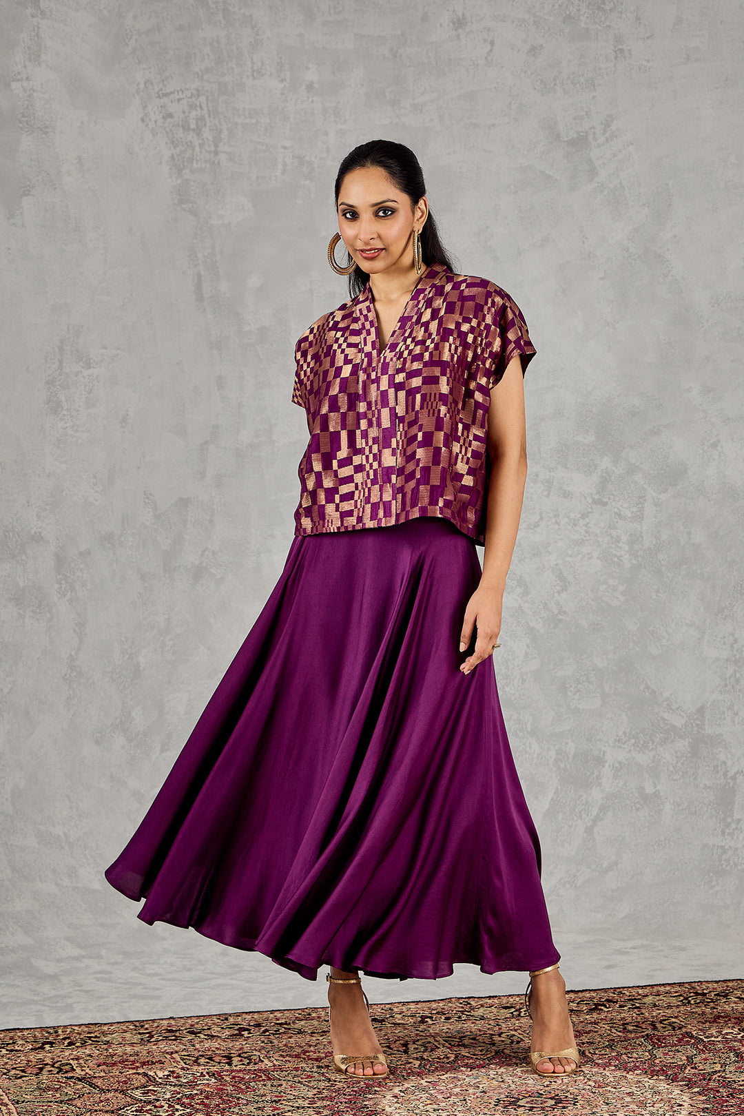 PURPLE CHECK TOP and SKIRT SET