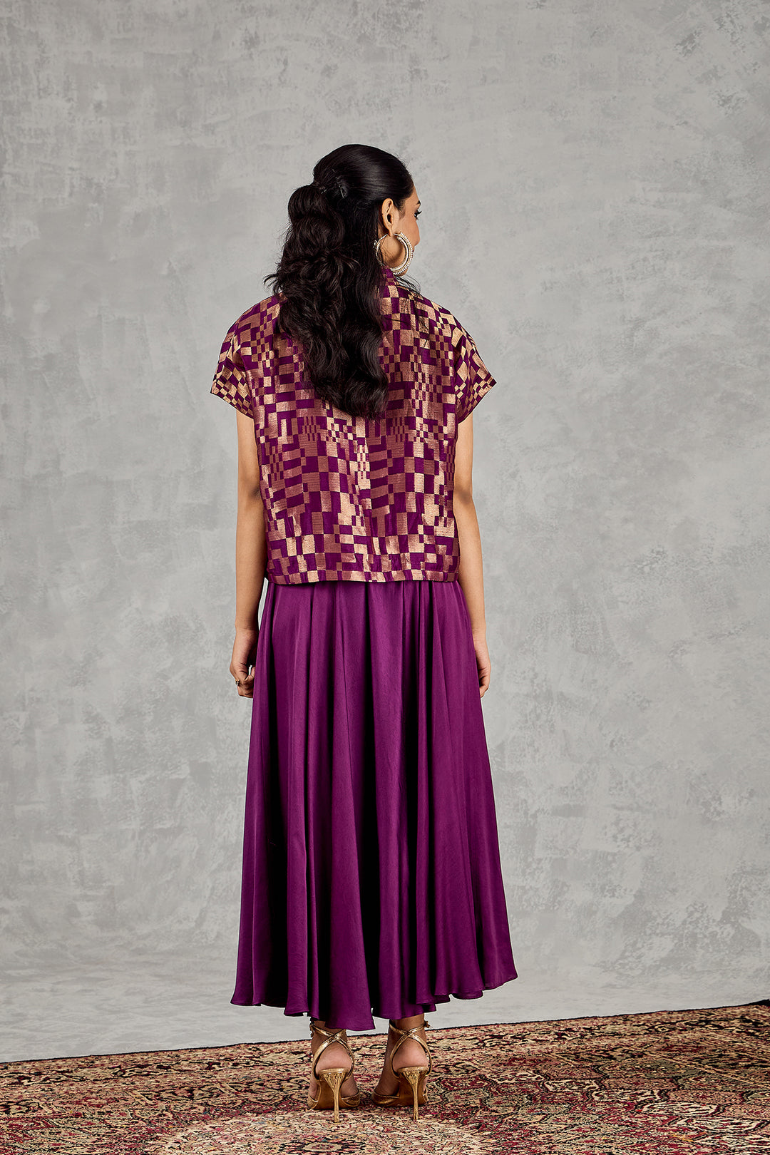 PURPLE CHECK TOP and SKIRT SET
