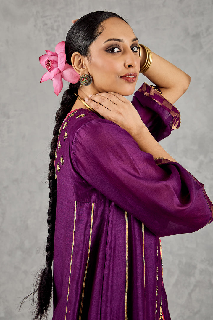 PURPLE LONG YOKE EMBROIDERY KURTA SET