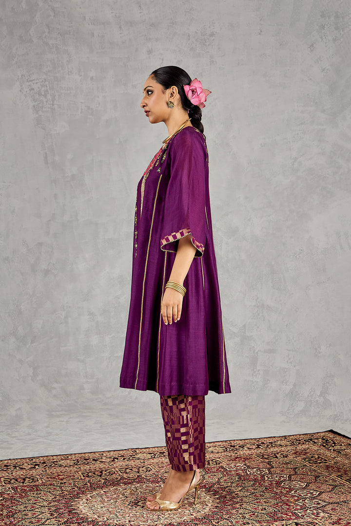 PURPLE LONG YOKE EMBROIDERY KURTA SET