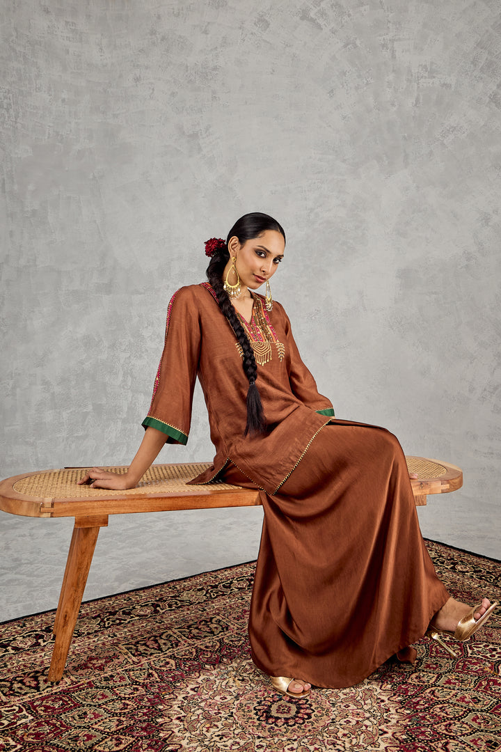 BROWN SHORT KURTA SET