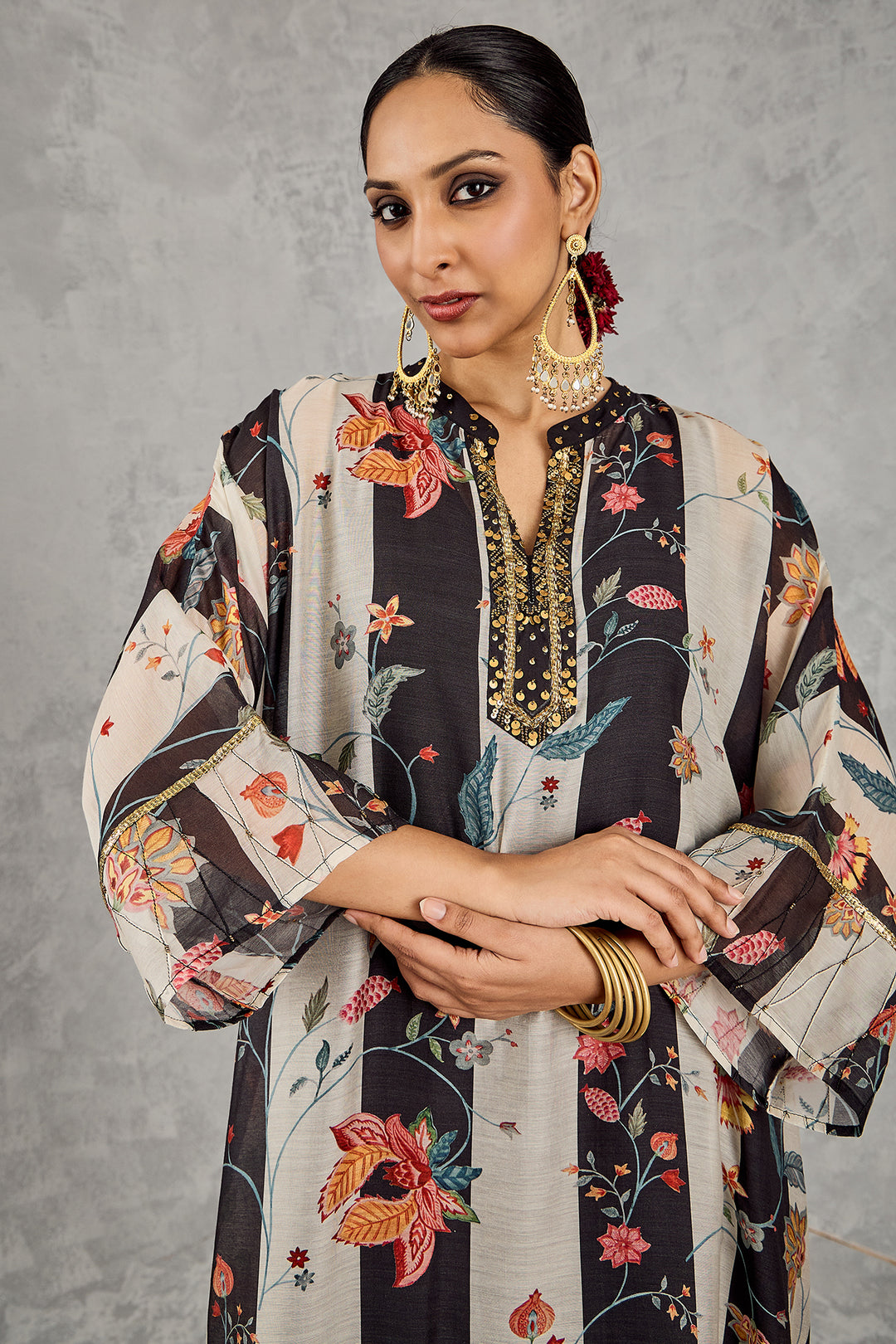 BLACK AND WHITE CHINTZ KAFTAN