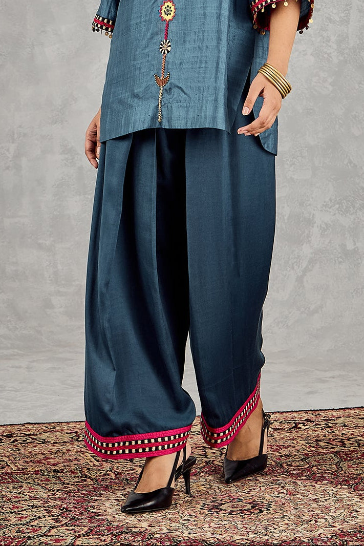 BLUE SATIN FARSHI SALWAR