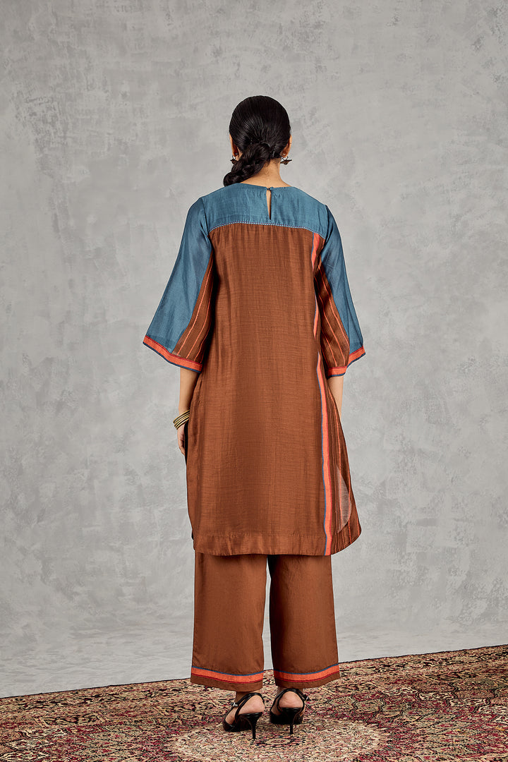 BROWN/BLUE COLOURBLOCK TUNIC SET