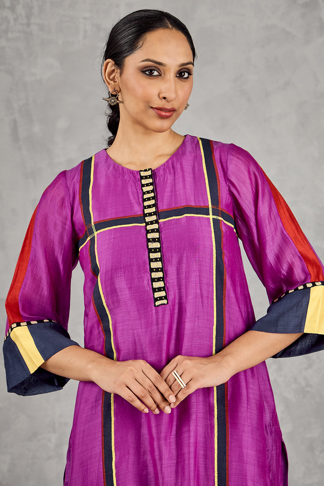 PURPLE THREE COLOUR STRIPE TUNIC SET