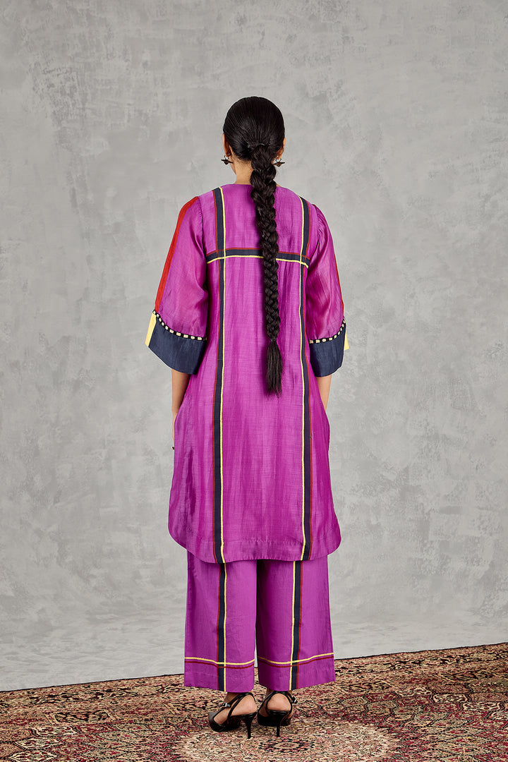 PURPLE THREE COLOUR STRIPE TUNIC SET