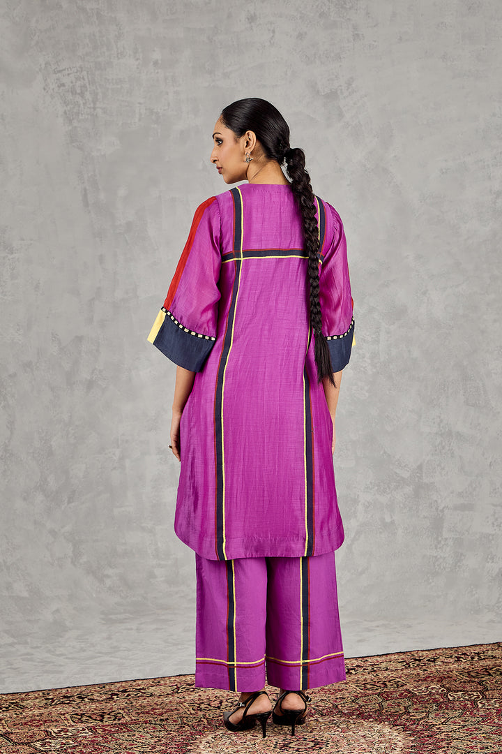 PURPLE THREE COLOUR STRIPE TUNIC SET
