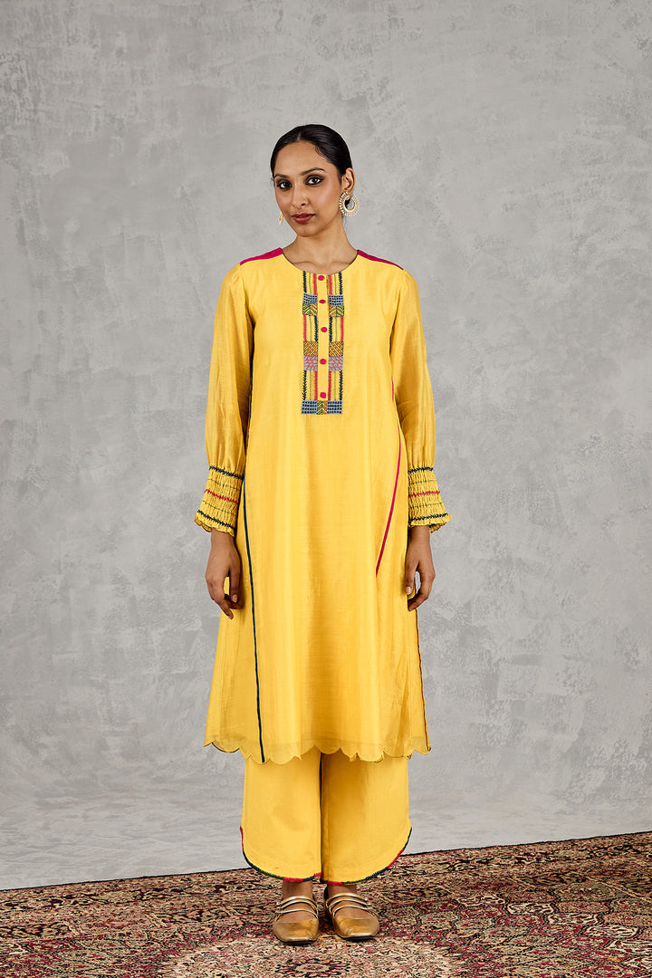 YELLOW BEAD EMBROIDERY KURTA