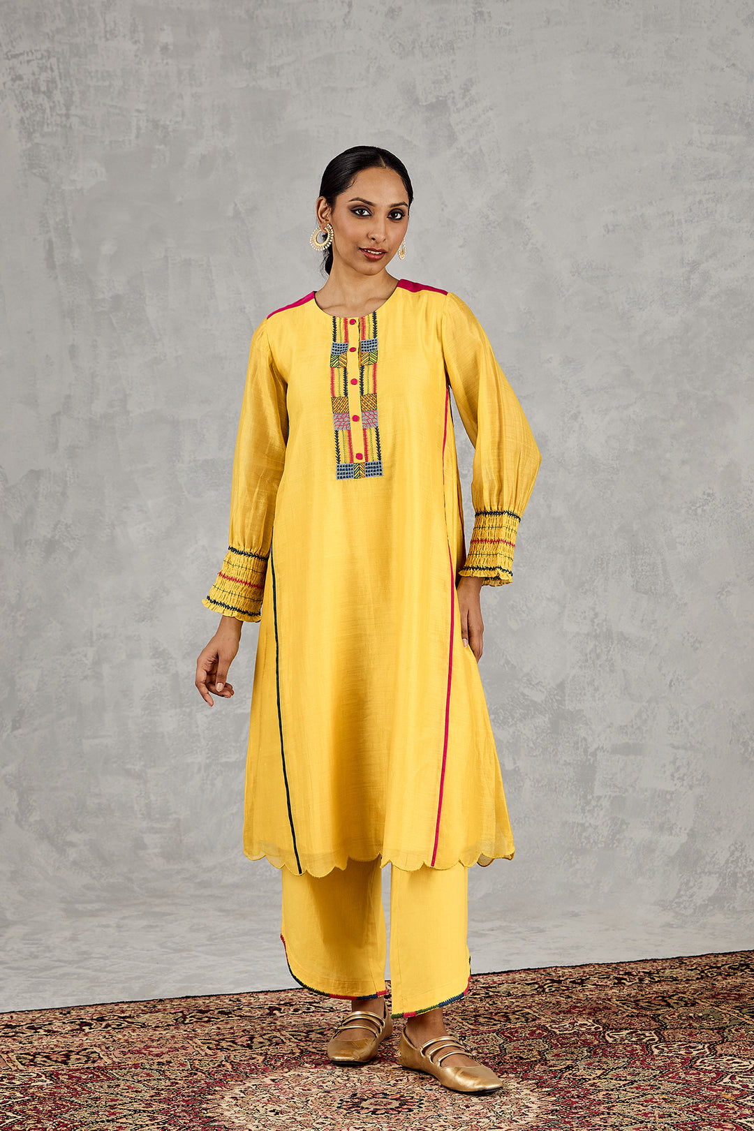 YELLOW BEAD EMBROIDERY KURTA