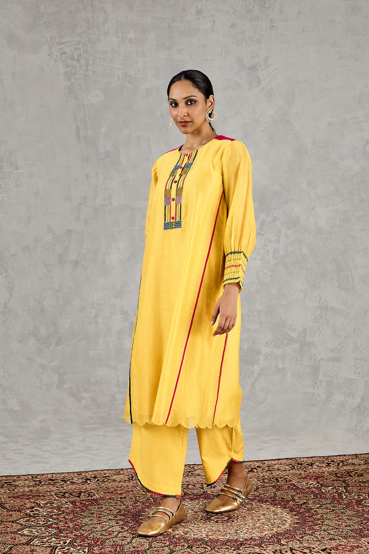 YELLOW BEAD EMBROIDERY KURTA