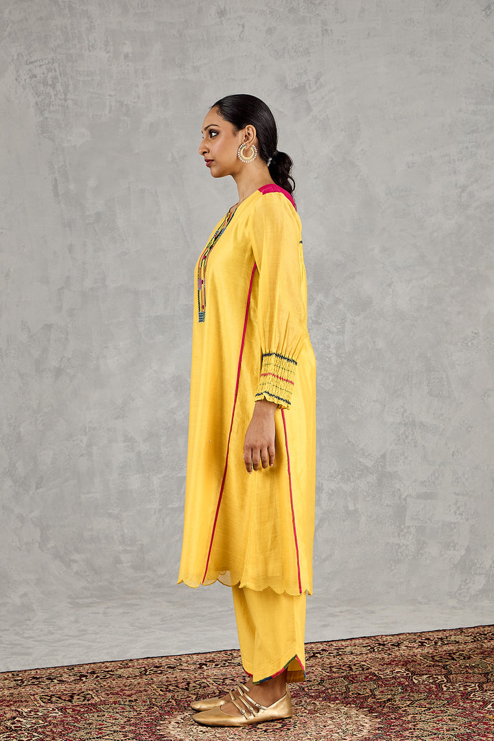 YELLOW BEAD EMBROIDERY KURTA